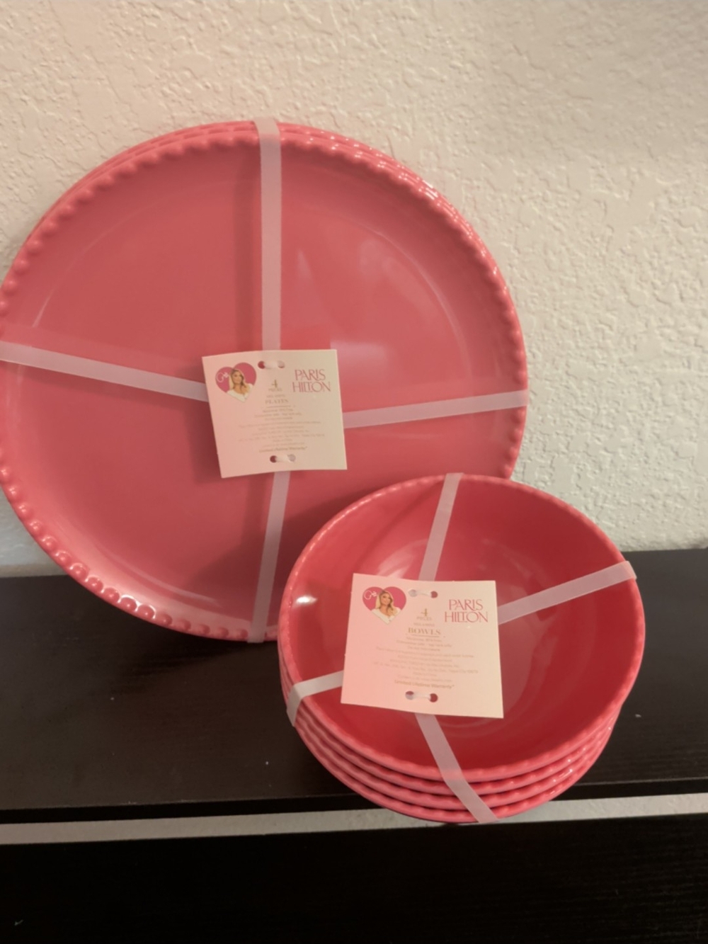 Paris Hilton Pink Dinner Plate and Bowl Set BPA FREE melamime